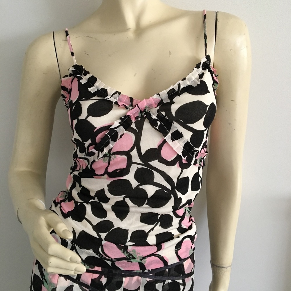 {new} floral silk camisole with ruffle trim
